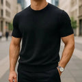 Round neck, short sleeves, slim fit, solid color, stylish knit sweater