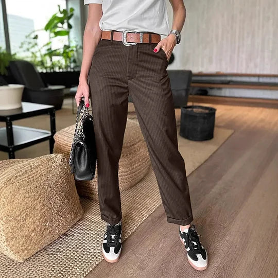 High-waisted straight-leg suit pants