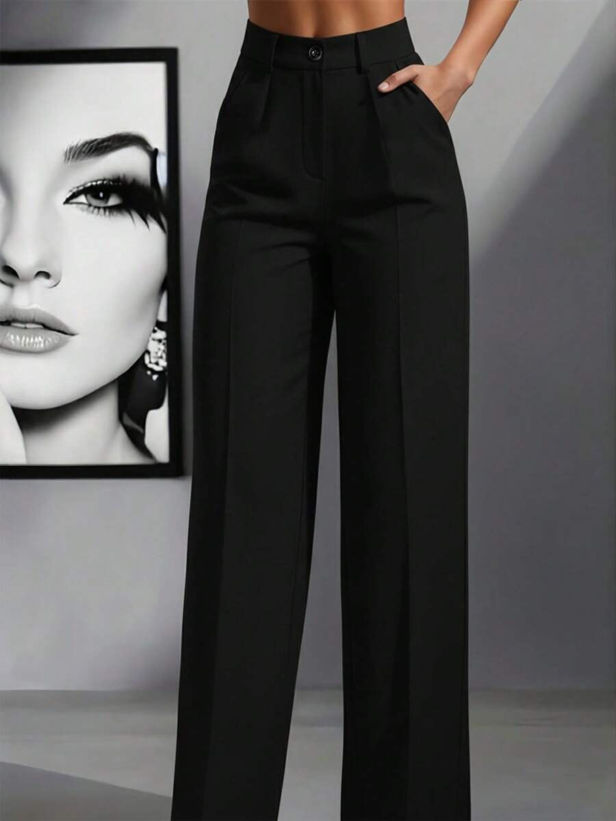New high-waisted, straight-leg, minimalist suit trousers