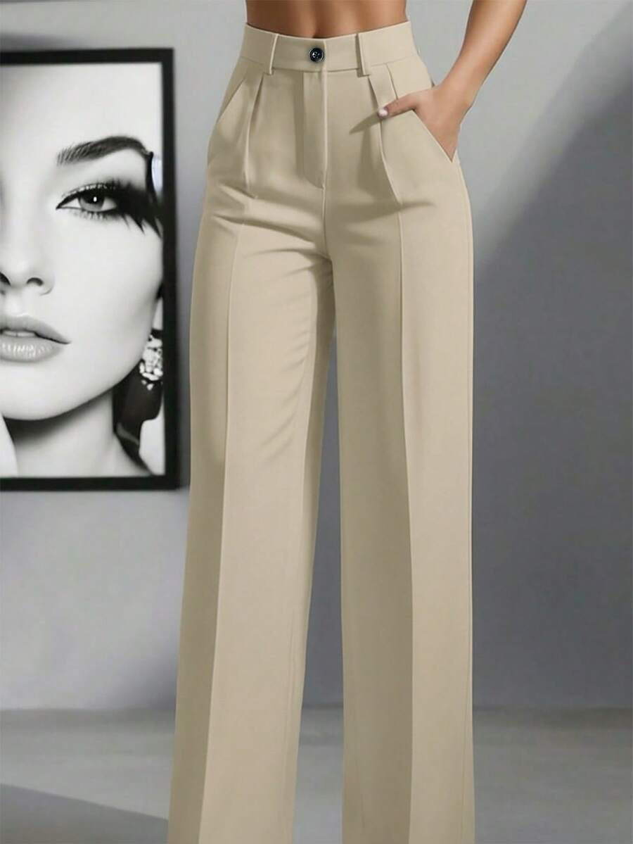 New high-waisted, straight-leg, minimalist suit trousers