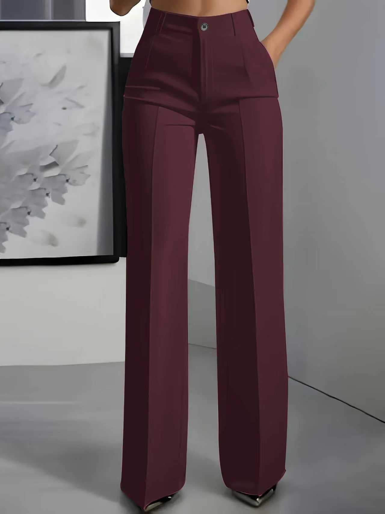 New high-waisted, straight-leg, minimalist suit trousers