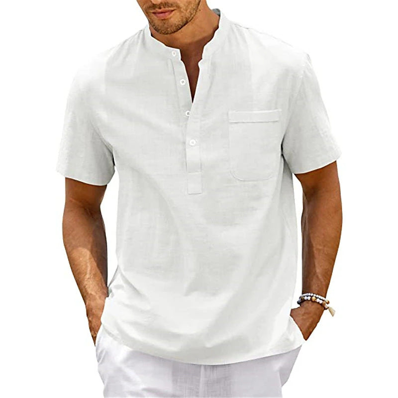Summer Youth Stand Collar Thin Short-Sleeve Shirt
