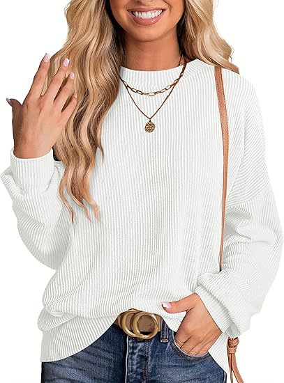 Loose-fitting long-sleeved ribbed knit top