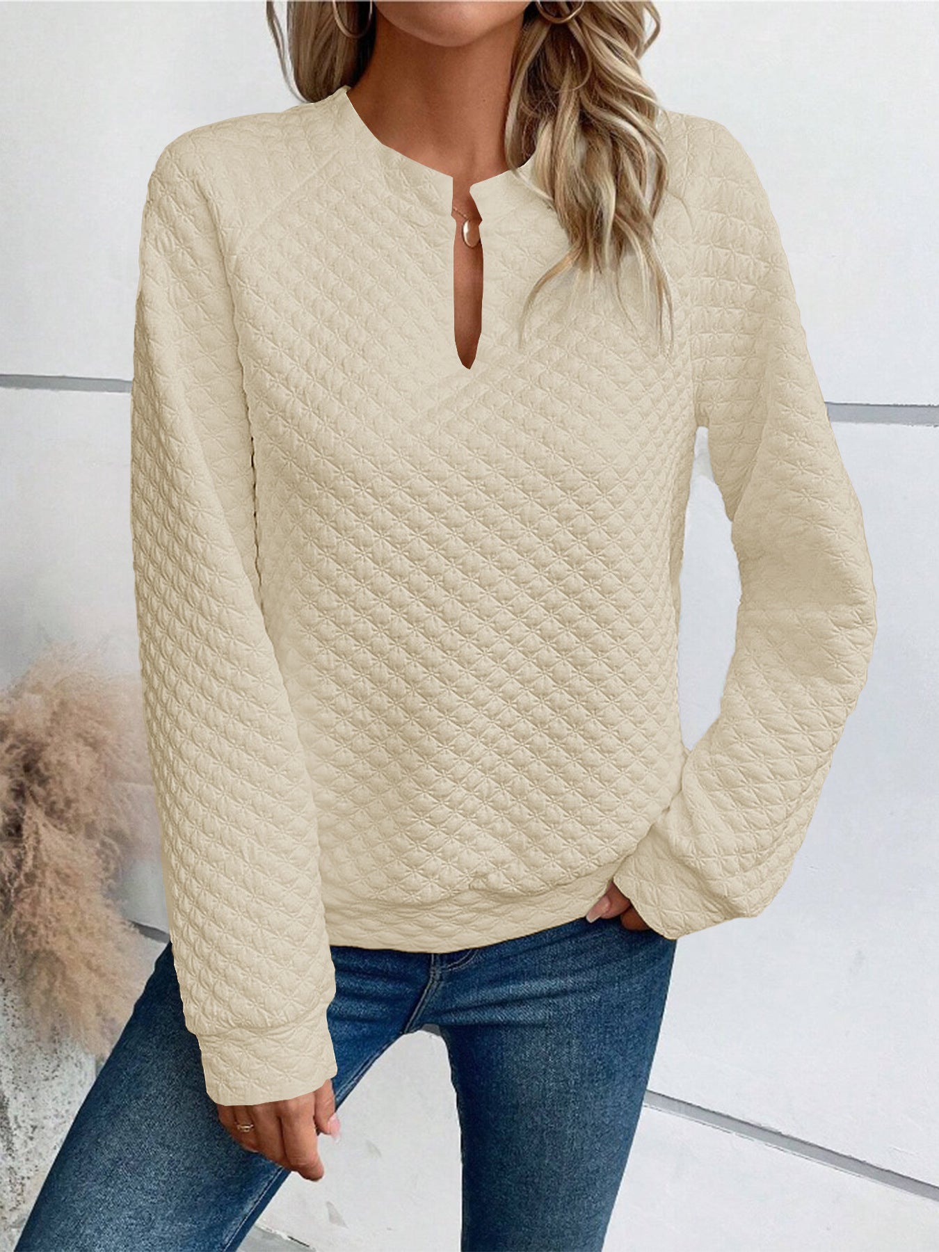 New Autumn/Winter Women's Solid Color Deep V-Neck Casual Sweatshirt