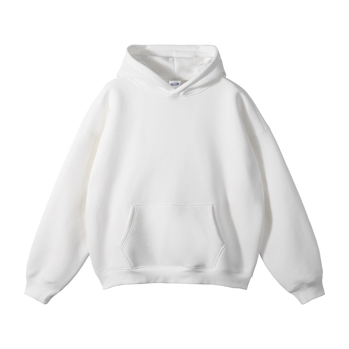 Loose-fitting, fleece-lined hoodie with dropped shoulders and a solid color.