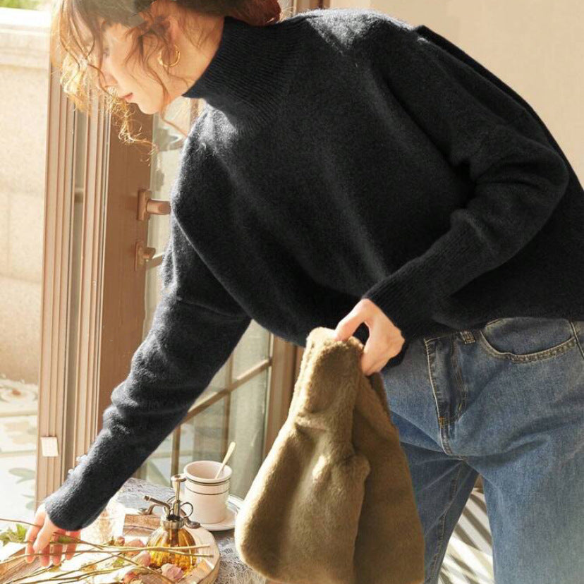 Solid color turtleneck loose knit sweater