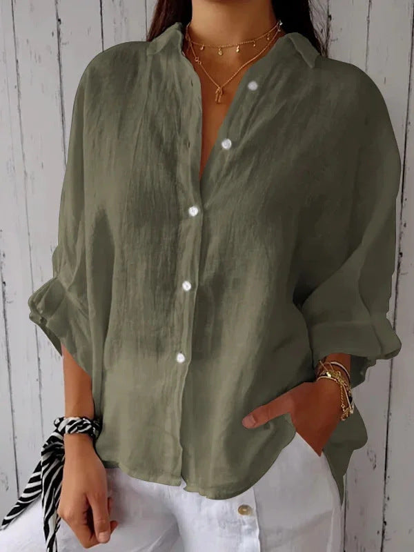 Solid color cotton and linen shirt