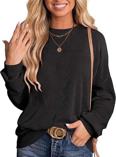 Loose-fitting long-sleeved ribbed knit top