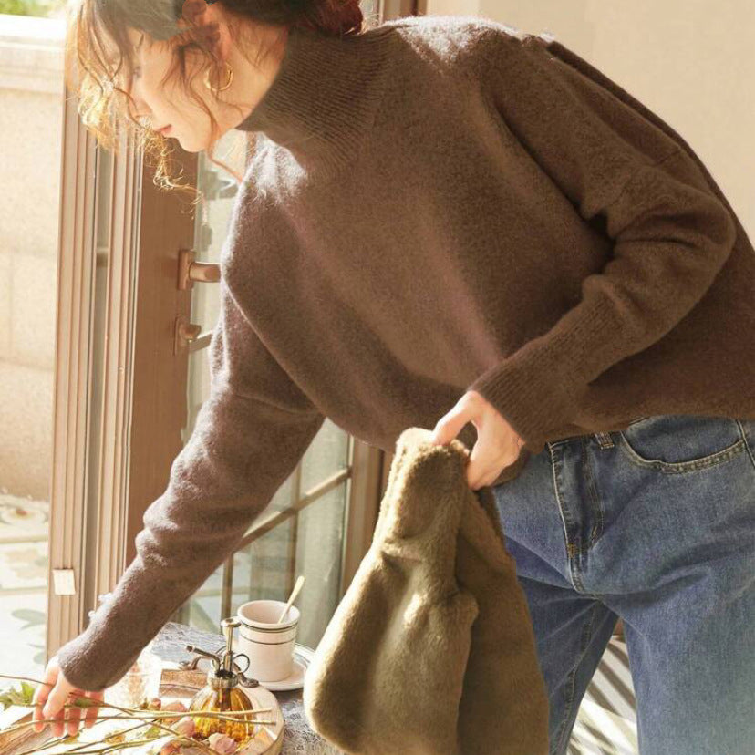 Solid color turtleneck loose knit sweater