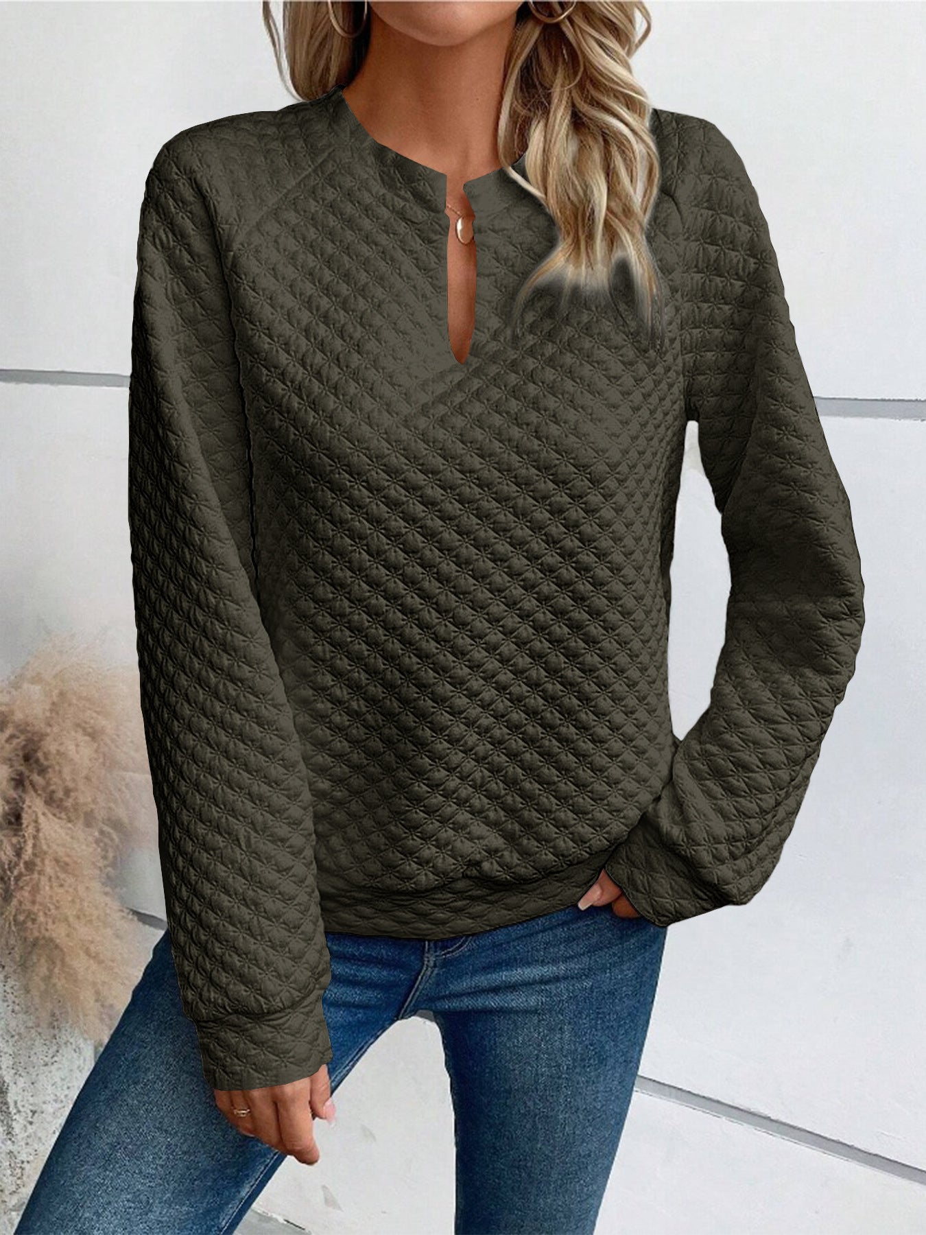 New Autumn/Winter Women's Solid Color Deep V-Neck Casual Sweatshirt