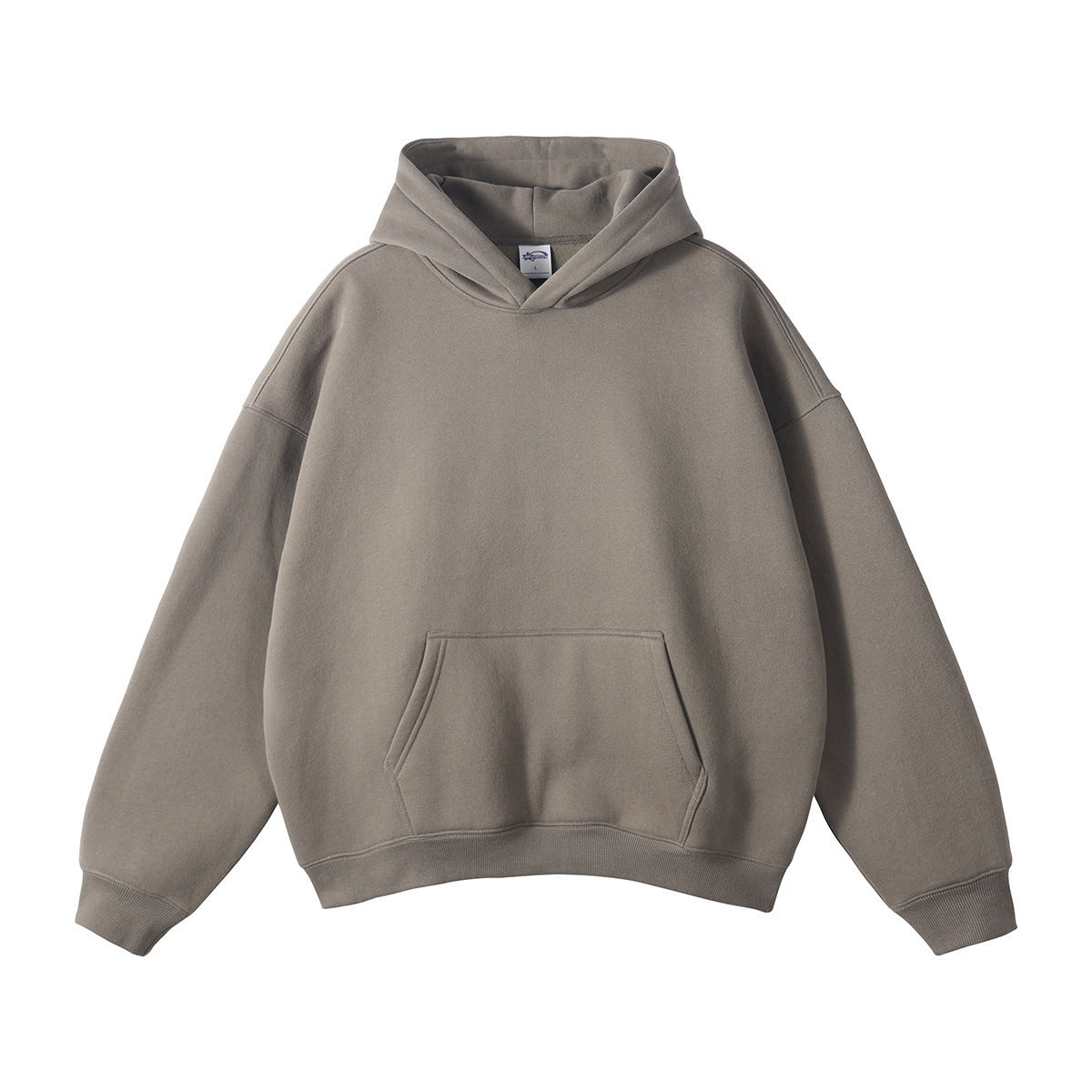 Loose-fitting, fleece-lined hoodie with dropped shoulders and a solid color.