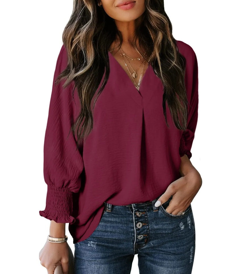 V-neck belted top casual wear