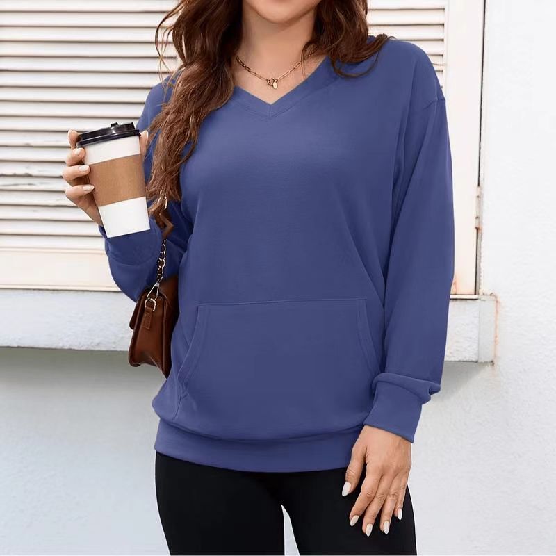 Solid color V-neck loose sweatshirt