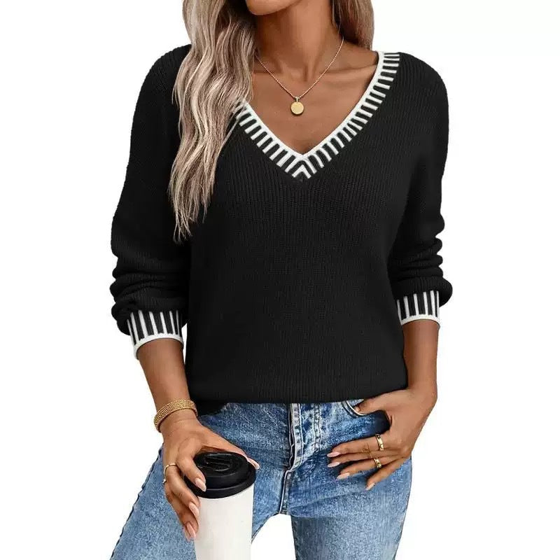 Color-blocked sweater, winter retro knit top