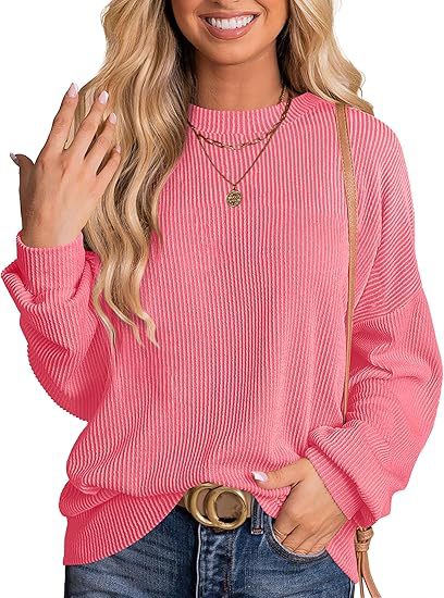 Loose-fitting long-sleeved ribbed knit top