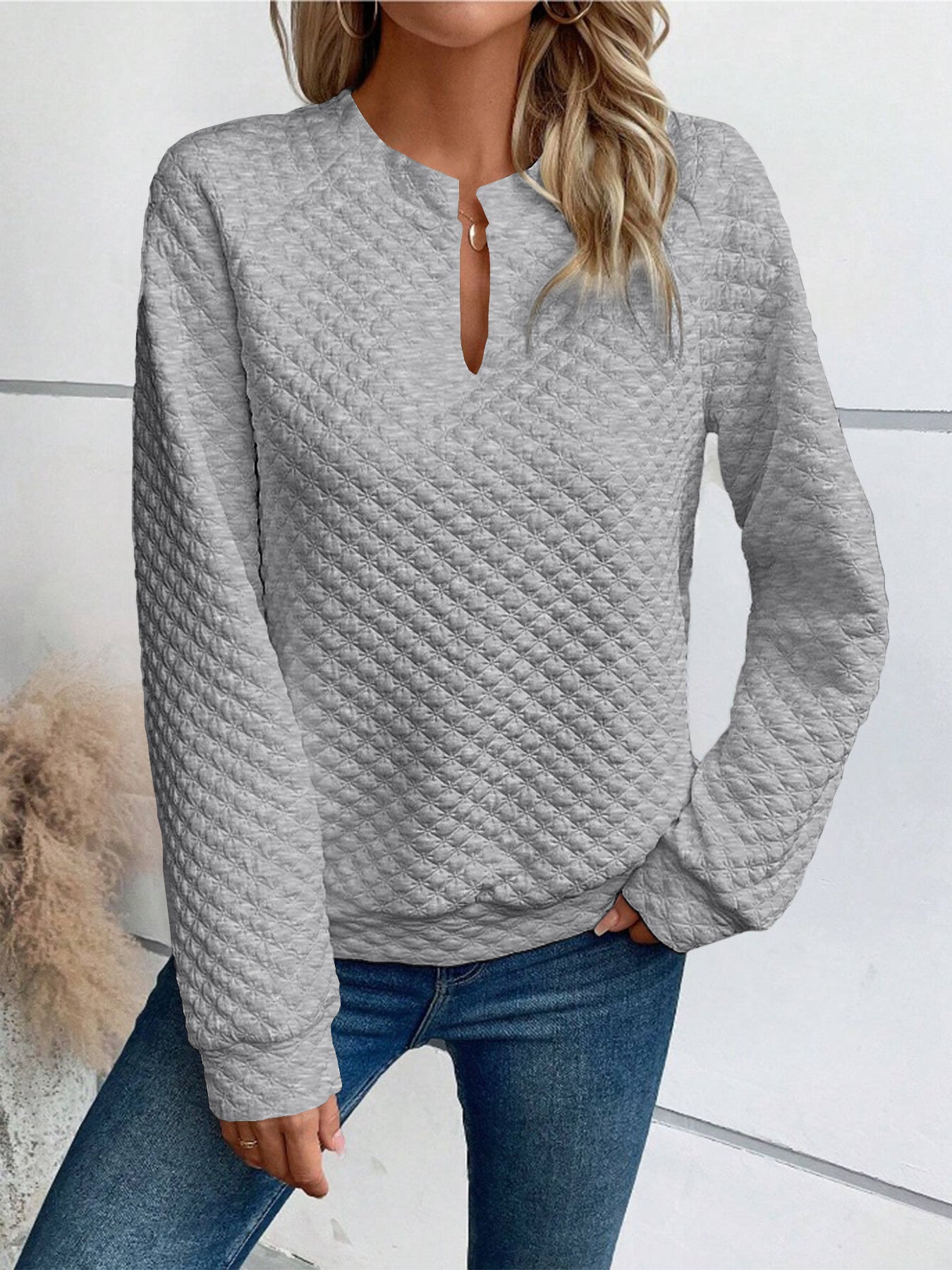 New Autumn/Winter Women's Solid Color Deep V-Neck Casual Sweatshirt