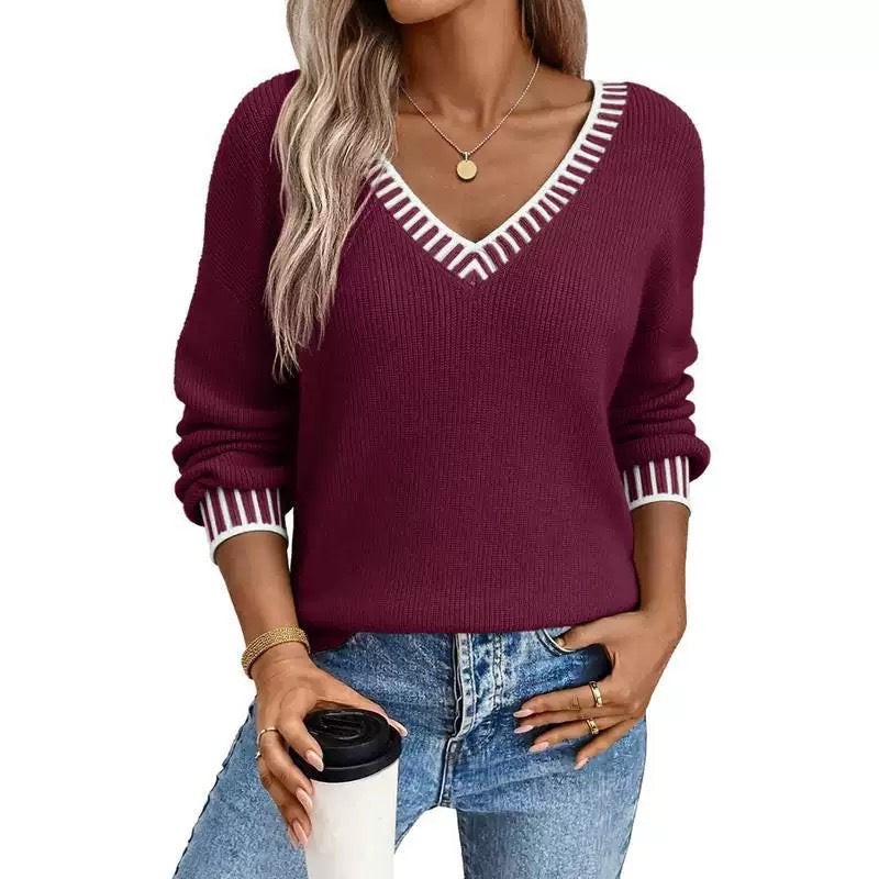 Color-blocked sweater, winter retro knit top