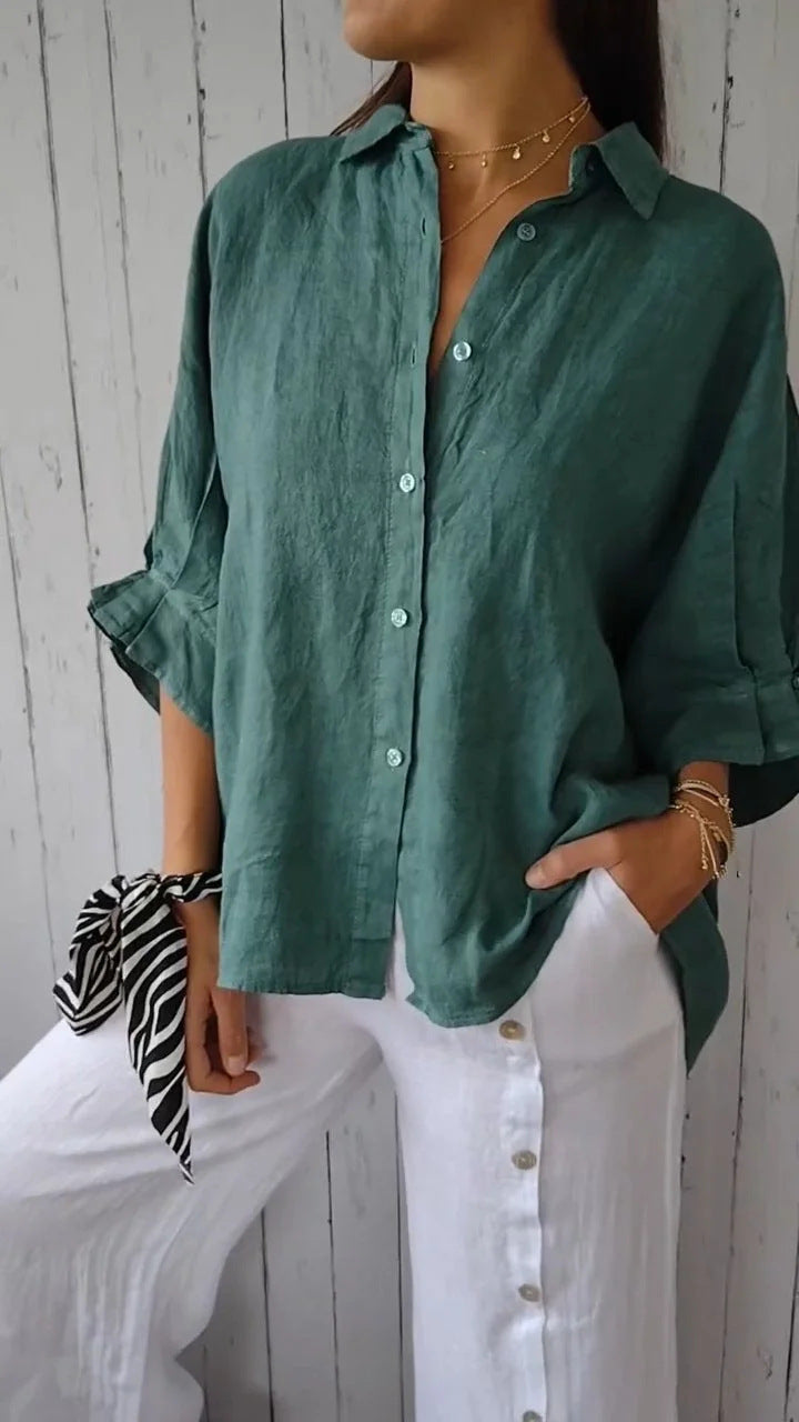 Solid color cotton and linen shirt