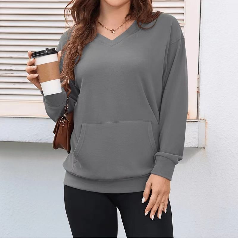 Solid color V-neck loose sweatshirt
