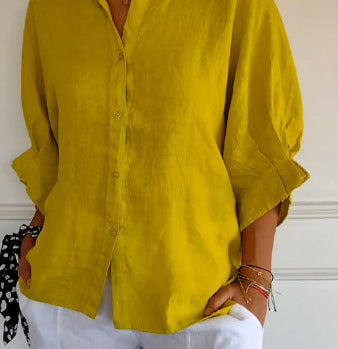 Solid color cotton and linen shirt