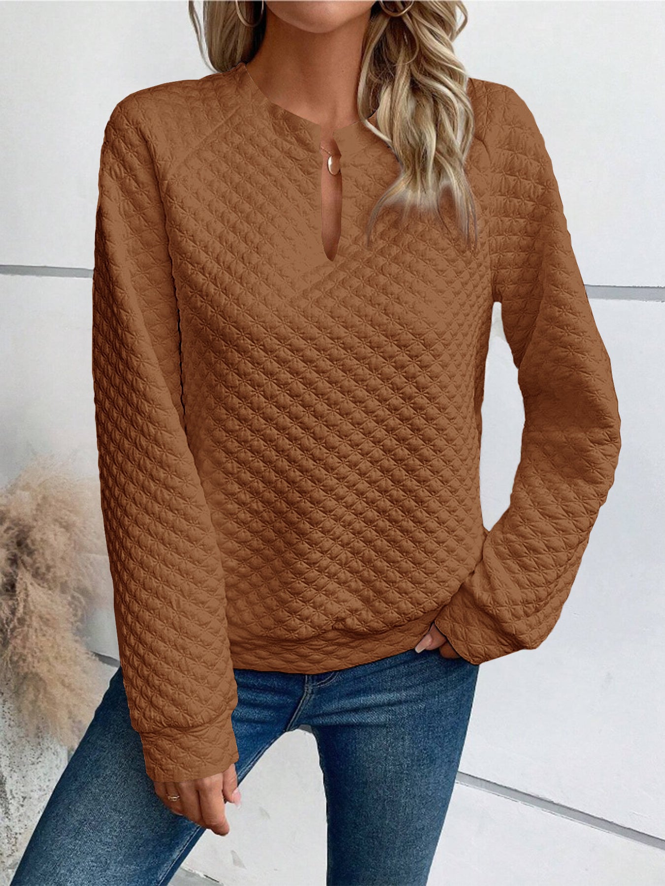 New Autumn/Winter Women's Solid Color Deep V-Neck Casual Sweatshirt