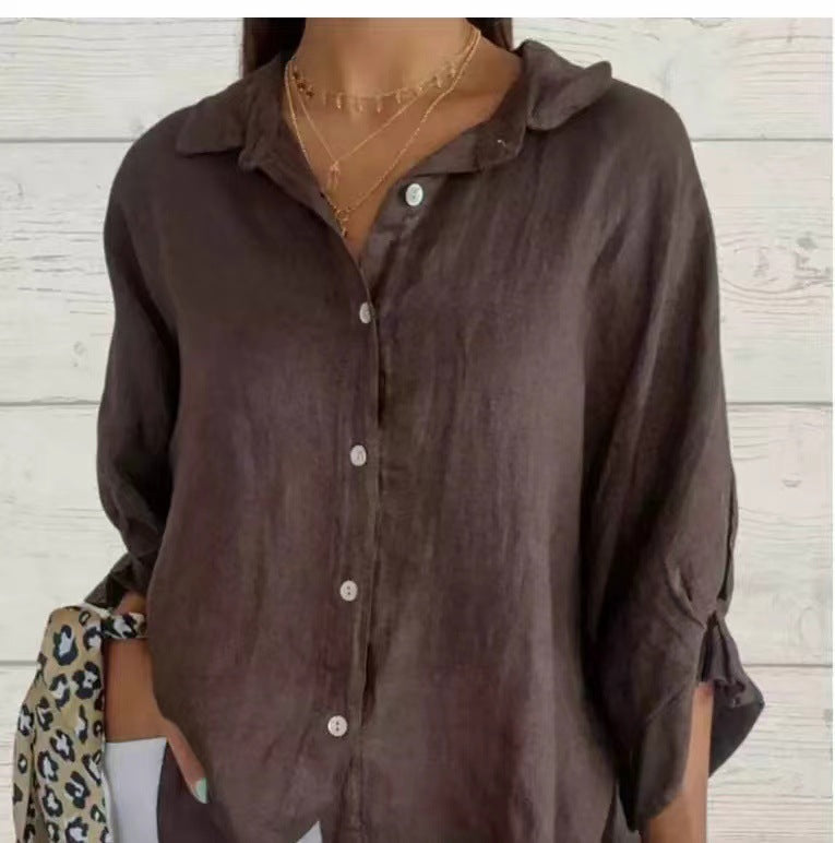 Solid color cotton and linen shirt