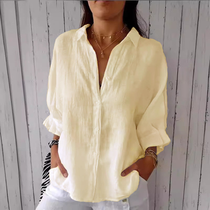 Solid color cotton and linen shirt