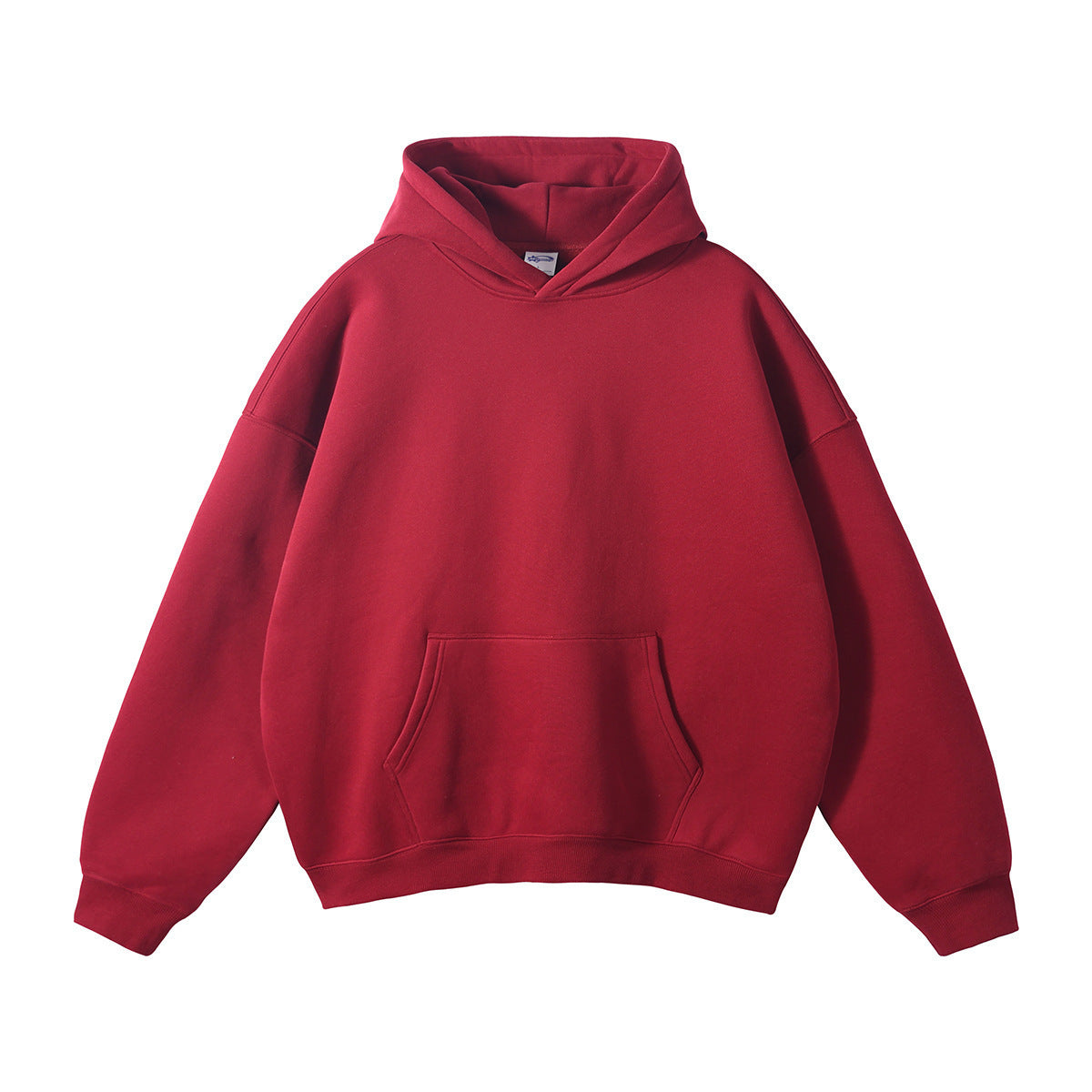 Loose-fitting, fleece-lined hoodie with dropped shoulders and a solid color.