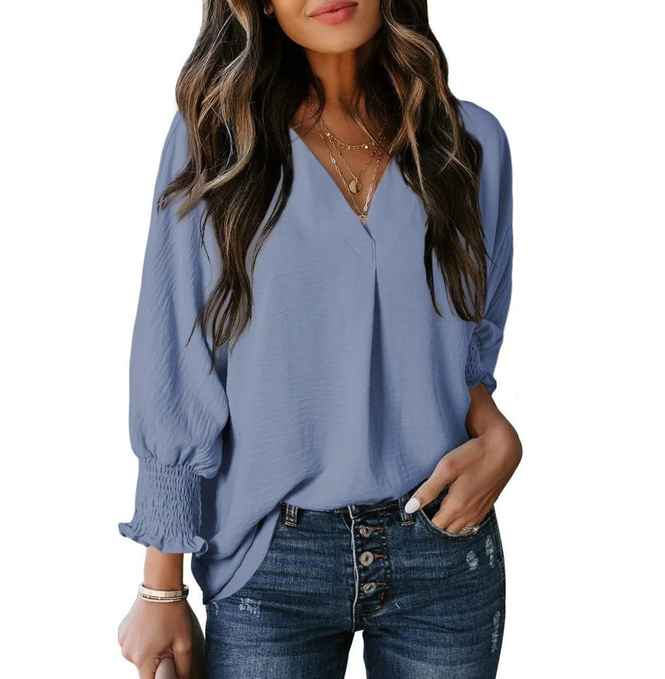 V-neck belted top casual wear