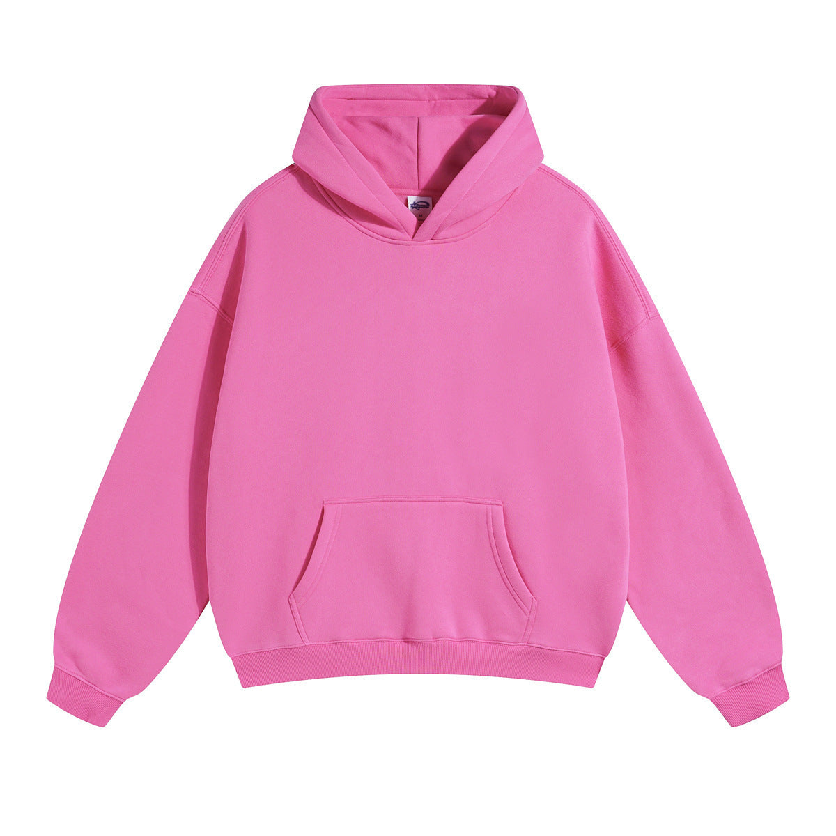 Loose-fitting, fleece-lined hoodie with dropped shoulders and a solid color.