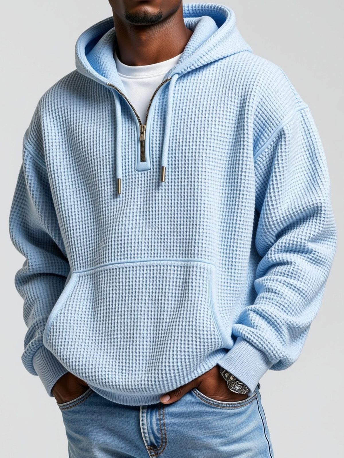 Half-front sweatshirt, solid color hoodie